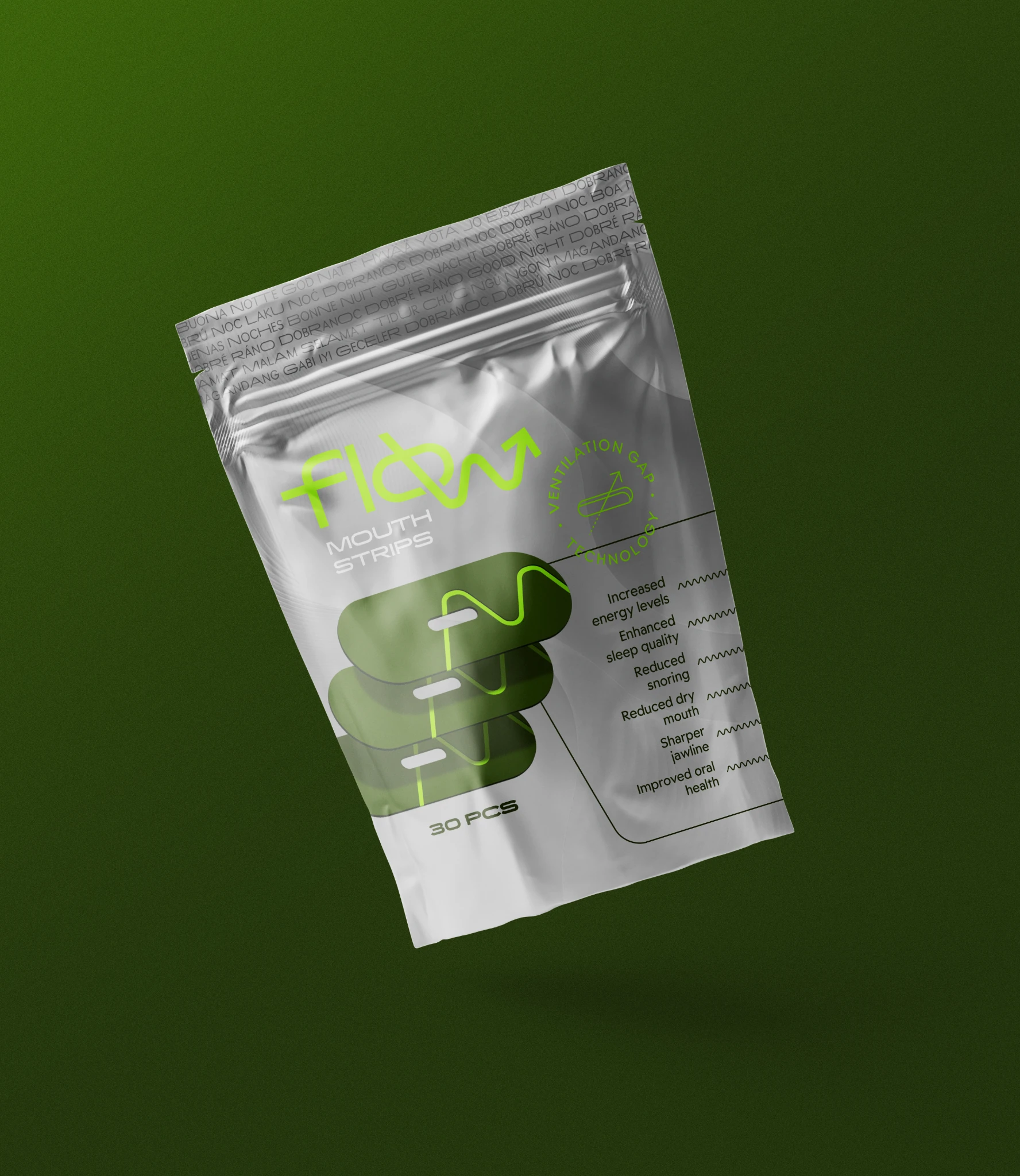Flow mouth strips green packaging concept