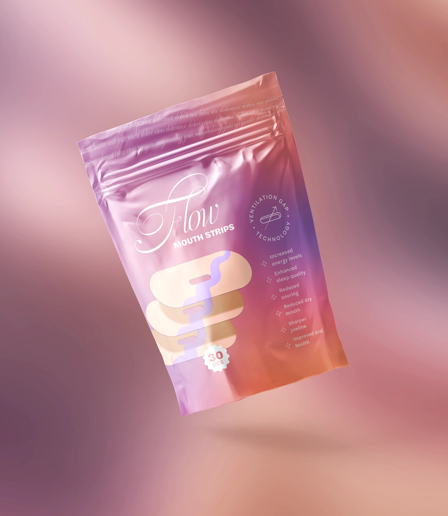 Flow mouth strips pink packaging concept