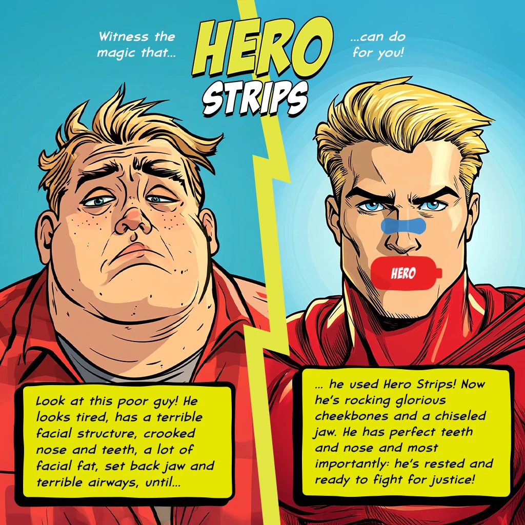 Hero Tape before-and-after comic concept