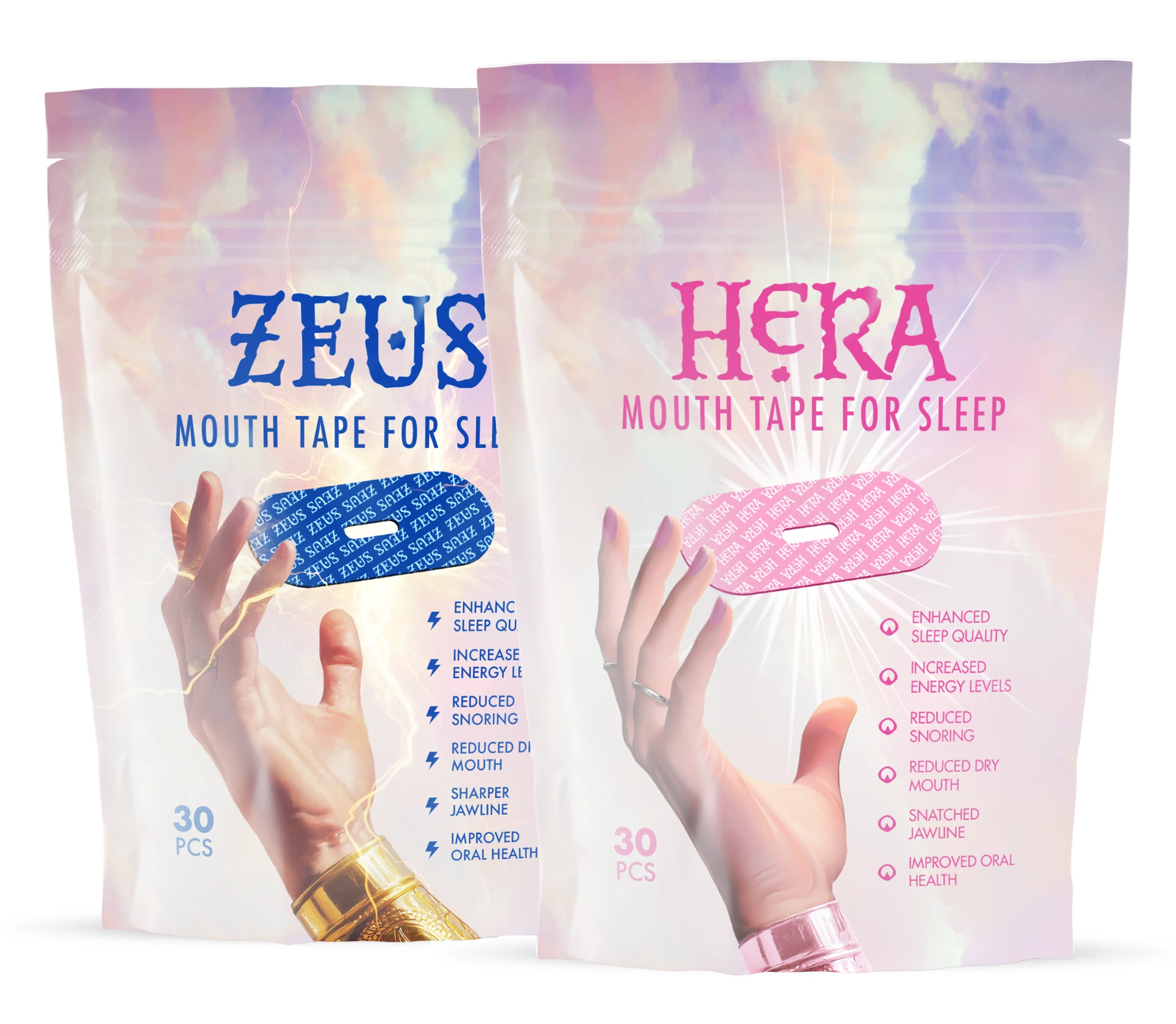 Zeus and Hera mouth tape packaging concepts