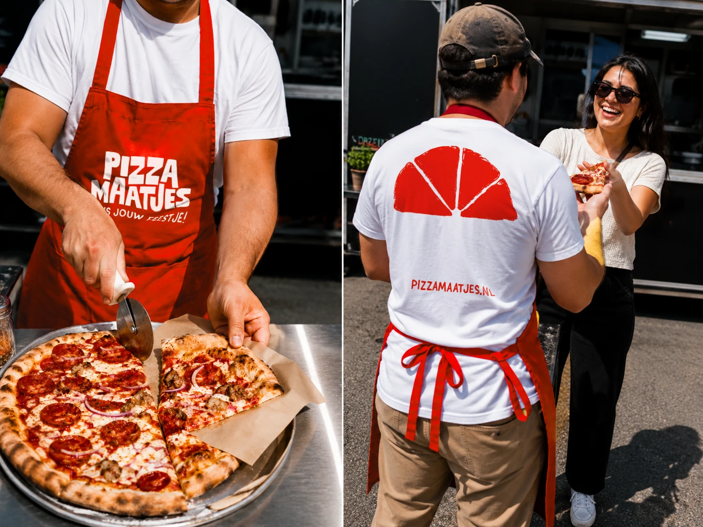 Pizzamaatjes branded clothing and pizza service photography